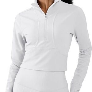 90 Degree By Reflex White Interlink Ribbed Half Zip Long Sleeve Crop Jacket - XL